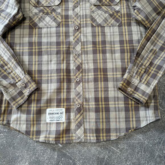 LRG Lifted Research Group Shirt Mens XL Brown Tan Plaid Wovens Button Up Utility - Picture 3 of 8